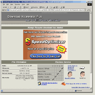 DAP's Main Download Window.