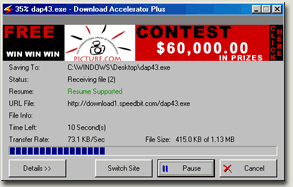 DAP's Main Download Window.