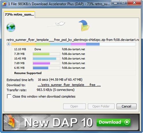 Accelerate Download Speed - Download Accelerator Plus download window screenshot
