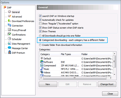 DAP - Categorized downloading screenshot