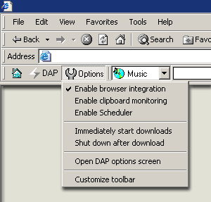 DAP's Options window