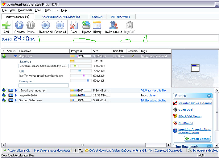 Main download screen
