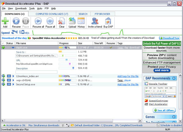 Main download screen