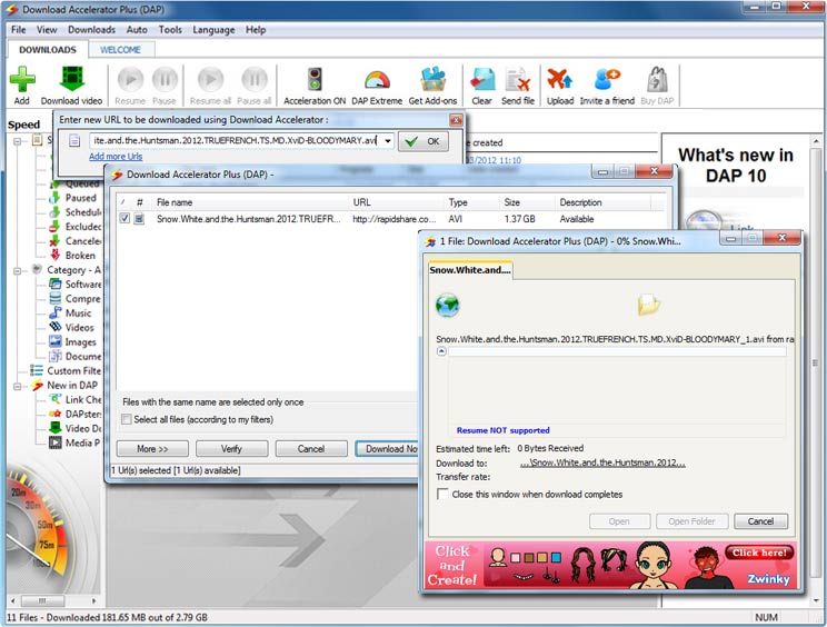 Download Accelerator Plus (DAP) Premium main panel - DAPsters screenshot