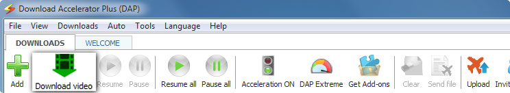 Download Accelerator Plus (DAP) main panel - Video Downloader