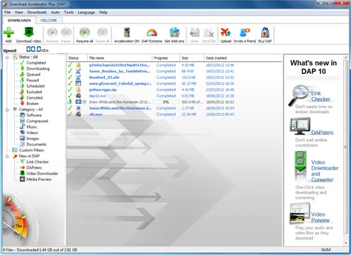 Download Accelerator Plus (DAP) main panel screenshot