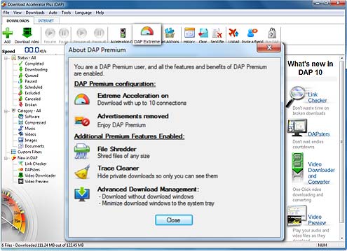 Download Accelerator Plus (DAP) - About DAP Premium window screenshot