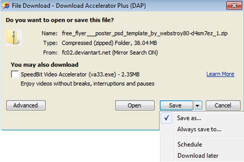 Download Accelerator Plus (DAP) File Download screenshot - Always save to option