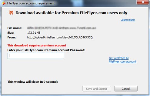 Screenshot of DAPster - Premium Account Requirement dialog