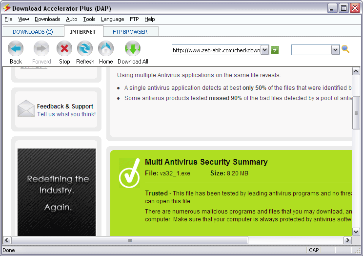 DAP main screen - Internet tab