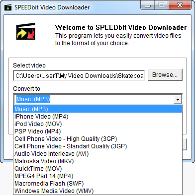 Speedbit Video Downloader and Converter - Convert to MP3 Screen